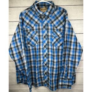 Wrangler Western Fashion Snap Shirt XXL Plaid Blue Black Menswear